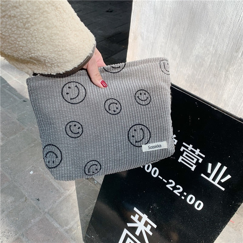 Japanese Style Corduroy Cosmetic Bag Women Handbags Purses Smile&amp;Dots Makeup Organizer Storage Makeup Bag Girls Pencil Case Bags