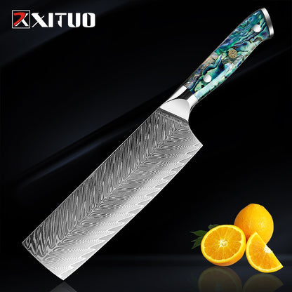 XITUO 1-5 PCS Damascus Steel knife Set Kitchen Cooking Tools Chef Knife Japanese Santoku Boning knife Exquisite Shell Handle