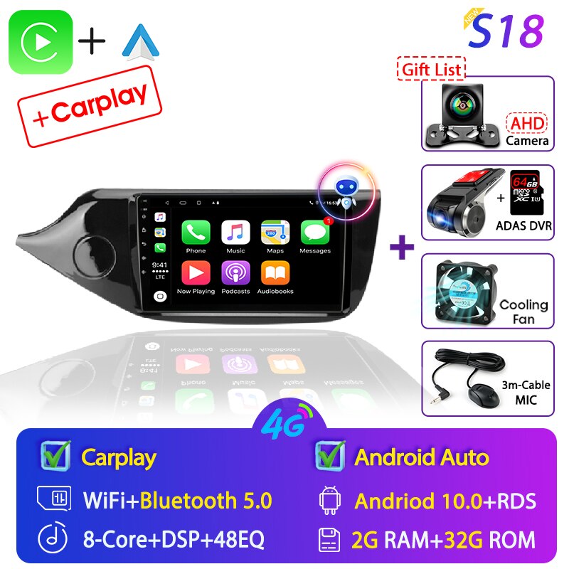 2din 4G Android 11 Car Radio Multimidia Video Player for Kia Ceed Cee'd 2 JD 2012-2018 Navigation GPS Carplay Audio Head Unit 9"