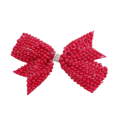 White Pearl Hair Bows With Hair Clips For Girls Kids Boutique Layers Bling Rhinestone Center Bows Hairpins Hair Accessories