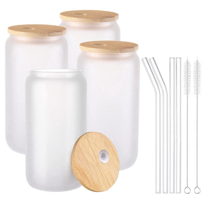 360/480ml 4Pcs Glass Cup With Lids and Straws Reusable Coke Cup Glasses for Juice Beer Can Cold Brew Coffee Bar Glasses Cups