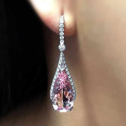 Luxury Silver Color Metal Inlaid Pink Zircon Earrings for Women Exquisite Fashion Engagement Wedding Dangle Earrings Jewelry