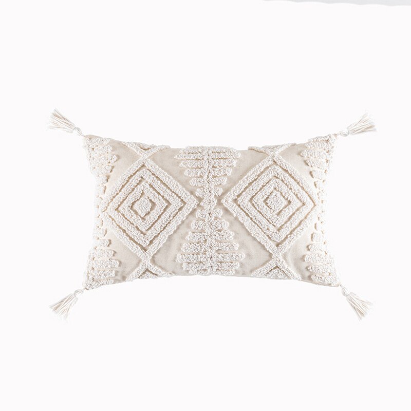 Morocco Tufted Throw Pillow Case with Tassels Boho Farmhouse Cushion Covers for Sofa Couch Home Décor 45x45cm Cream Beige TJ7143