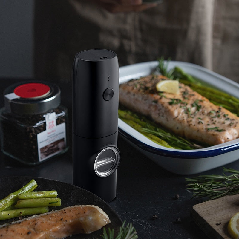 Rechargeable Salt Pepper Grinder Set USB Charging Base Adjustable Automatic Electric Spices LED One Hand Mill Kitchen Tools