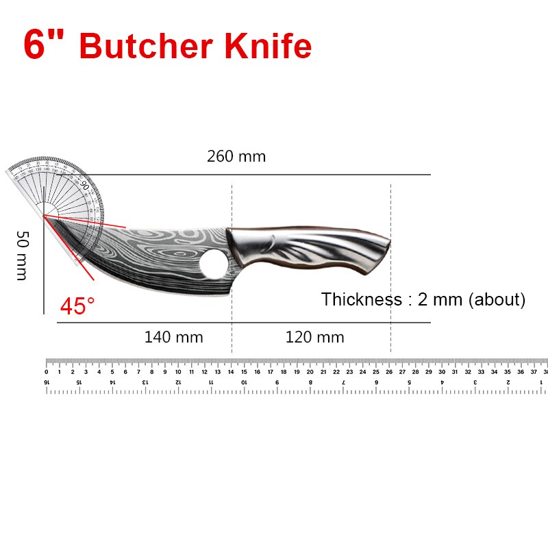 Handmade Forged Stainless Steel Kitchen Knife Cleaver Chinese Butcher Boning Knife Pig Beef Cutting Knife with Knife Wood Handle