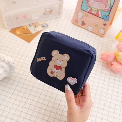 Women Girls Kawaii Cosmetic Makeup Tampon Bear Napkin Pouch Storage Bag Coin Purse Sanitary Pads Bag Mini Data Cables Organizer