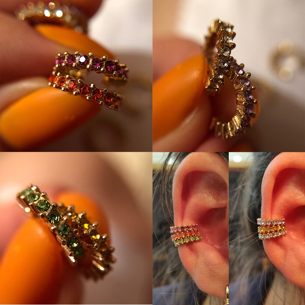 2023 New Arrival Multicolor CZ Crystal Ear Cuff Stackable C Shaped Ear Clips No Pierced Cartilage Earring for Women Earcuffs