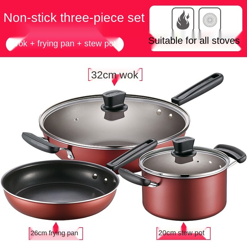 non stick pot set kitchen full set household three piece frying soup pot combination induction cooker gas