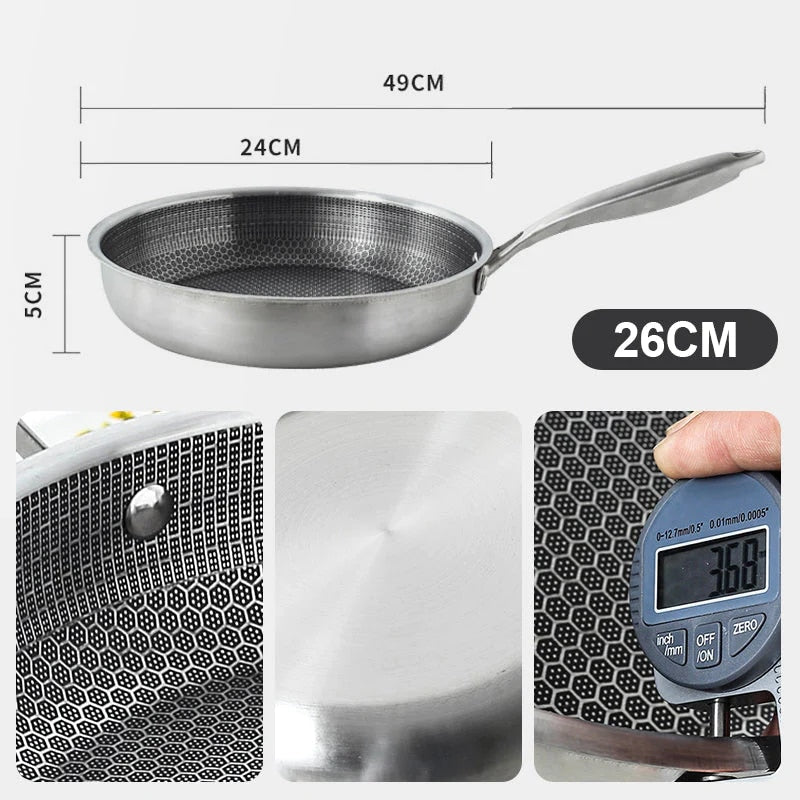 Stainless Steel Frying Pan Nonstick Pan Kitchen Cooking Fried Steak Pot Electromagnetic Furnace General