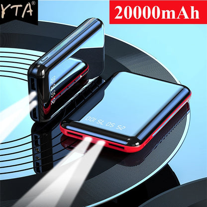 20000mAh Mini Power Bank Portable Charger Mirror Screen LED Digital Display Powerbank External Battery Pack Power Bank Powerbank