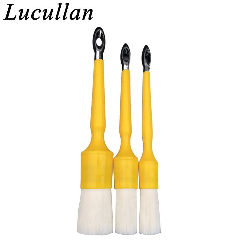 Lucullan Durable But Not Hard 5 PCS Set PBT White Plastic Hair Interior and Wheels Cleaning Tools Car Detailing Brush