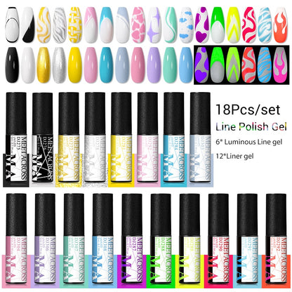 MEET ACROSS 6/12Pcs Nail Liner Gel Set Line Polish Gel Kit Nail Art Design For UV Paint Nail Drawing Polish DIY Painting Varnish