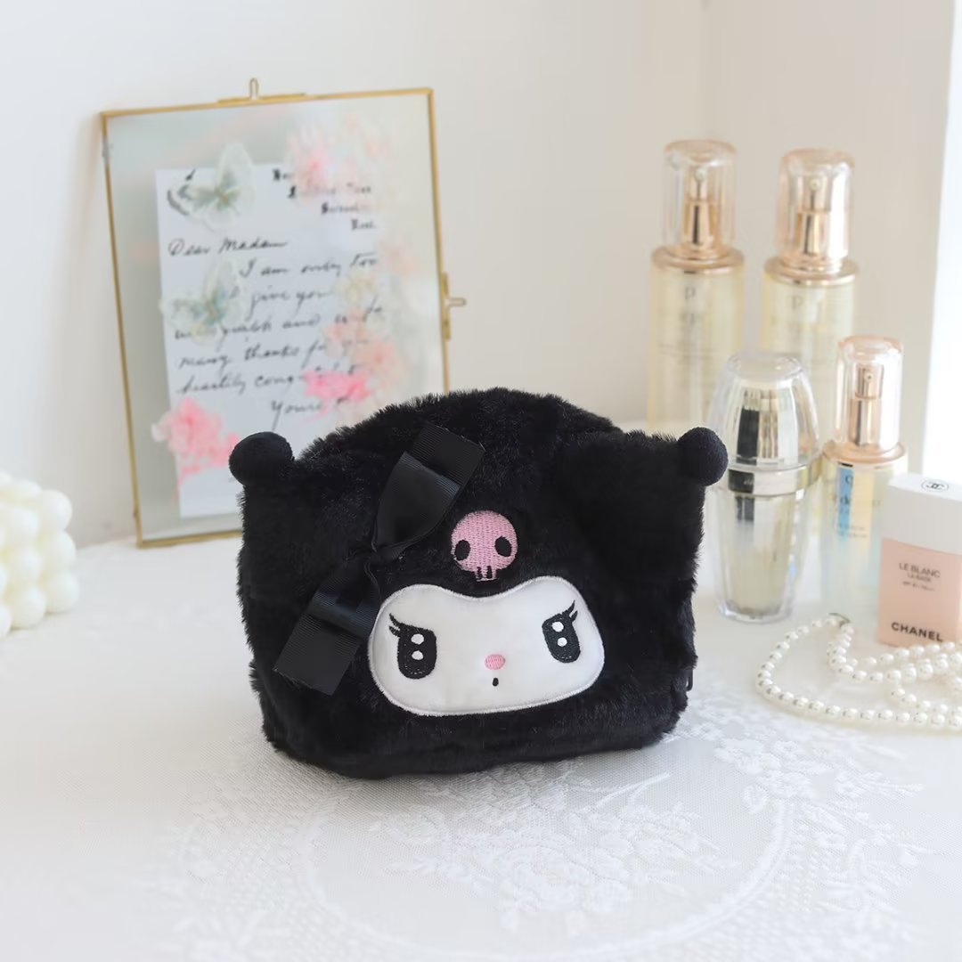 Sanrioed Hello Kitty Plush Pencil Case My Melody Cinnamoroll Purin Cartoon Storage Bag Large Capacity Makeup Bag Stationery Gift