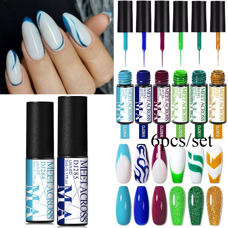 MEET ACROSS 6/12Pcs Nail Liner Gel Set Line Polish Gel Kit Nail Art Design For UV Paint Nail Drawing Polish DIY Painting Varnish