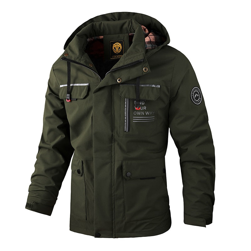 Fashion Men&#39;s Casual Windbreaker Jackets Hooded Jacket Man Waterproof Outdoor Soft Shell Winter Coat Clothing Warm Fleece Thick