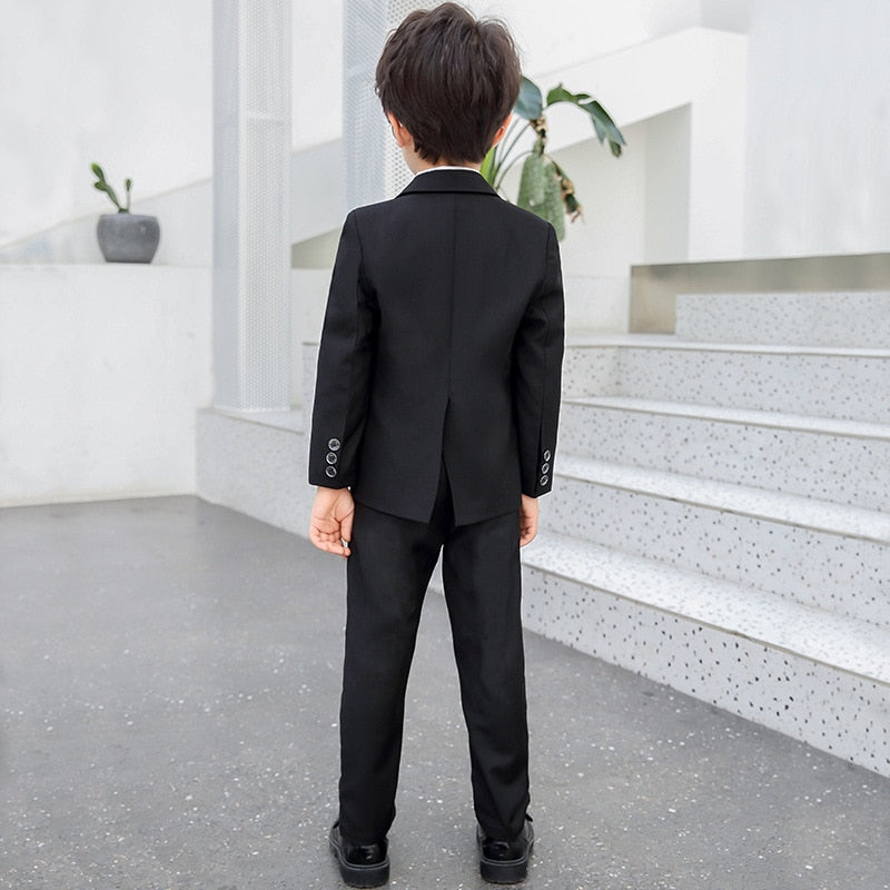 Children Formal Dress Kids Flower Jacket Pants Bowtie 3PCS  Piano Costume Boys Bronzing Show Host Handsome Photography Suit