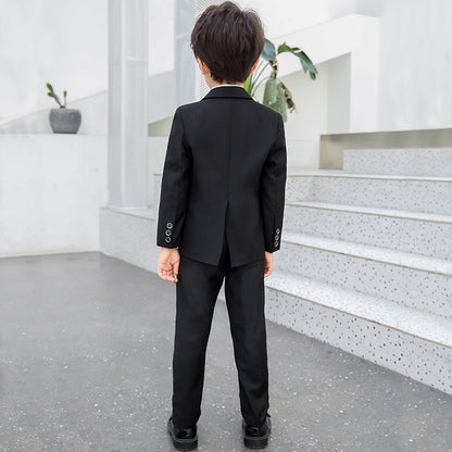 Children Formal Dress Kids Flower Jacket Pants Bowtie 3PCS  Piano Costume Boys Bronzing Show Host Handsome Photography Suit