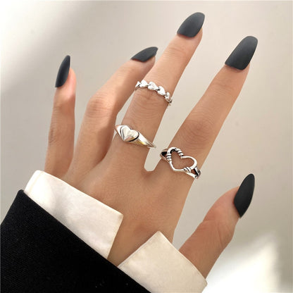 Vintage Hollow Heart Butterfly Rings Set For Women Metal Silver Color Geometric Spiral Shape Ring 22pcs Set 2023 Trendy Jewelry