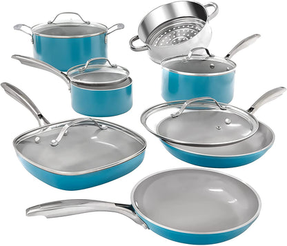 Gotham Steel Diamond 12 Piece Cookware Set, Non-Stick Copper Coating, Includes Skillets, Frying Pans and Stock Pots Dishwasher