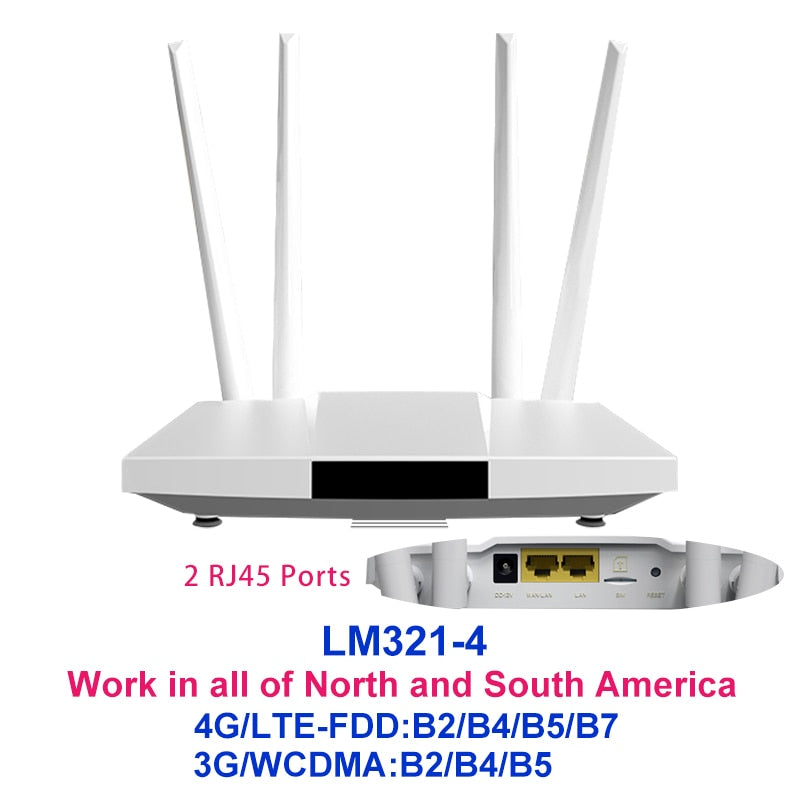 300Mbps 4G SIM Card Router Unlock LTE Wifi Antennas CPE RJ45 WAN/LAN Port Mobile Hotspot Wi-Fi Wireless Modem Broadband Network