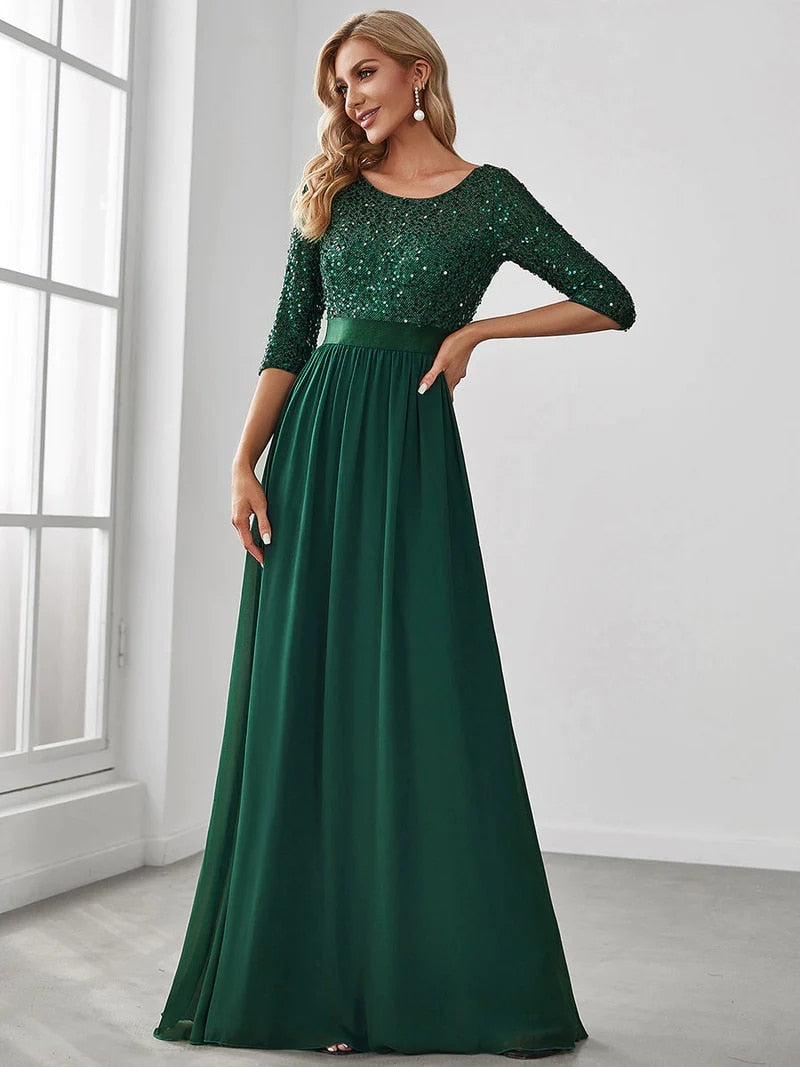 Elegant Evening Dresses Long A-LINE O-Neck Three Quarter SLeeve Lace Gown 2023 Ever Pretty Of Orchid Simple Prom Women Dress