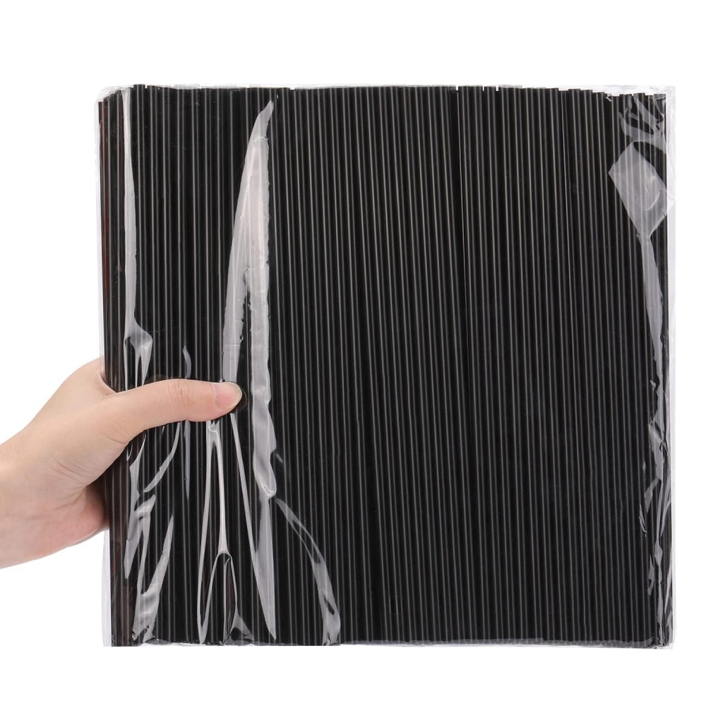 500/1000pcs Plastic Black Straws Wide Straws for Smoothies Disposable Drinking Straws Milkshake Straws Party Bar Accessories