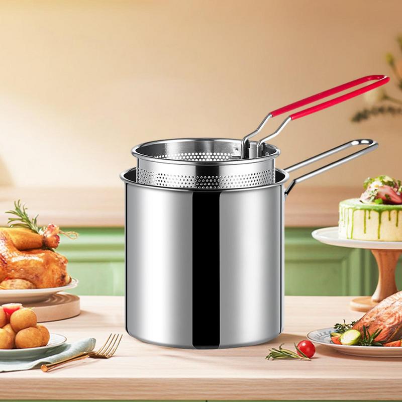 Stainless Steel Deep Fryer Pot Universal Small With Basket Fryer Pan Fry Pot For Shrimp Fries Kitchen Camping Cooking Tool