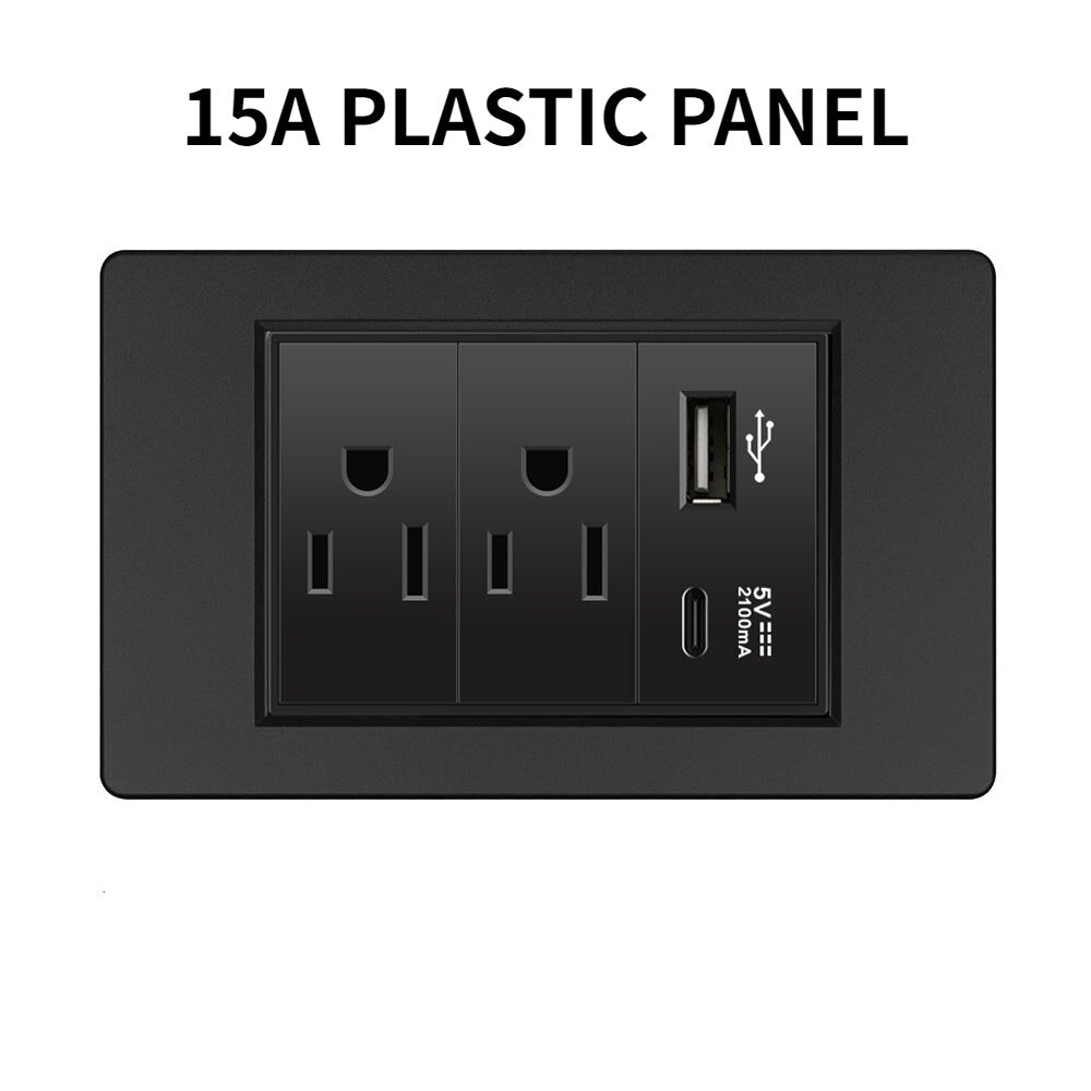 20A Brazil/US/Italy/Chile Plug Wall Sockets USB Type C Pressure Switch Plastic/ Tempered Glass 118 Panel Outlets Home Office