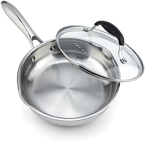 12 Inch Stainless Steel Frying Pan with Lid, Side Spouts, Induction Pan, Versatile Stainless Steel Skillet, Fry Pan in our Pots