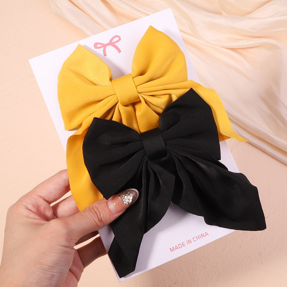 2Pcs/set Women Girls Sweet Solid Bowknot Hair Clips Print Bows Hairpins Ribbon Barrettes Duckbill Clip Headwear Hair Accessories