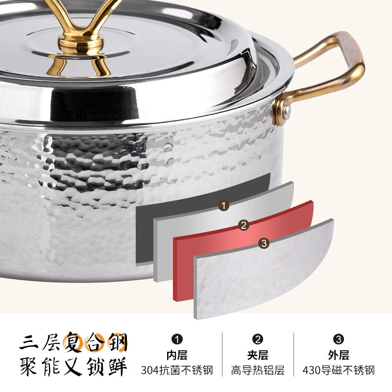 Thickened 304 Stainless Steel Deep Soup Pot Household Hot Pot Large-capacity Shabu-shabu Induction Cooker Gas Cooker