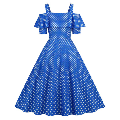 2023 New Vintage Women Dresses Casual A Line Women Party Fashion Dot Print Short Sleeve 50s Housewife Evening Party Dress Women