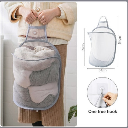 1pc Foldable Laundry Basket Dirty Clothes Bag Toys Storage Basket Net Storage Bags Large Capacity Hamper Organizer Bath Supplies