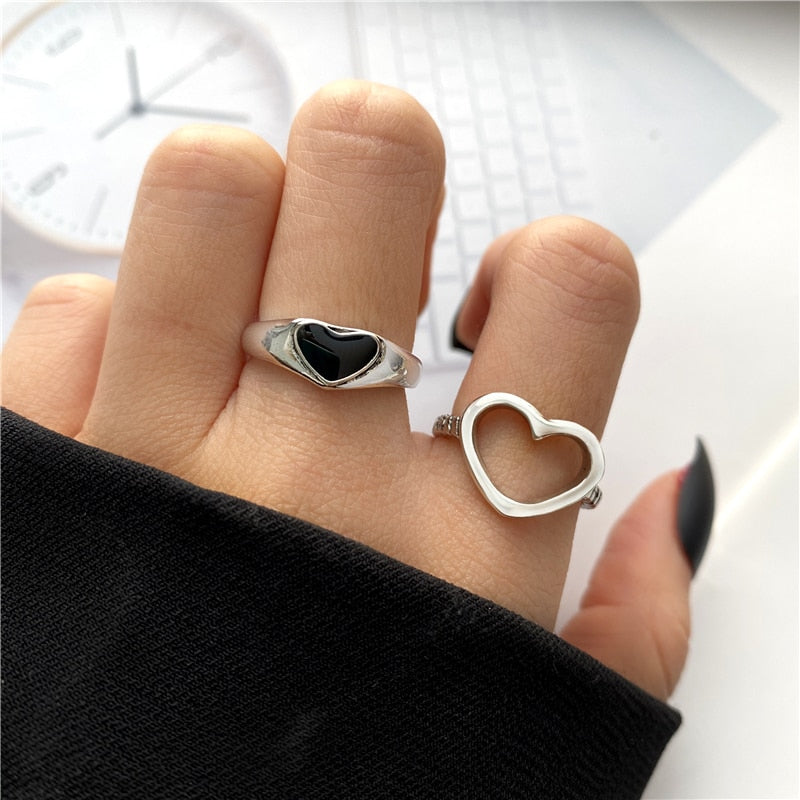 Vintage Hollow Heart Butterfly Rings Set For Women Metal Silver Color Geometric Spiral Shape Ring 22pcs Set 2023 Trendy Jewelry