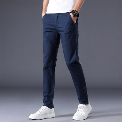 2023 New Summer Casual Pants Men 98%Cotton Solid color Business Fashion Slim Fit Stretch Gray Thin Trousers Male Brand Clothing