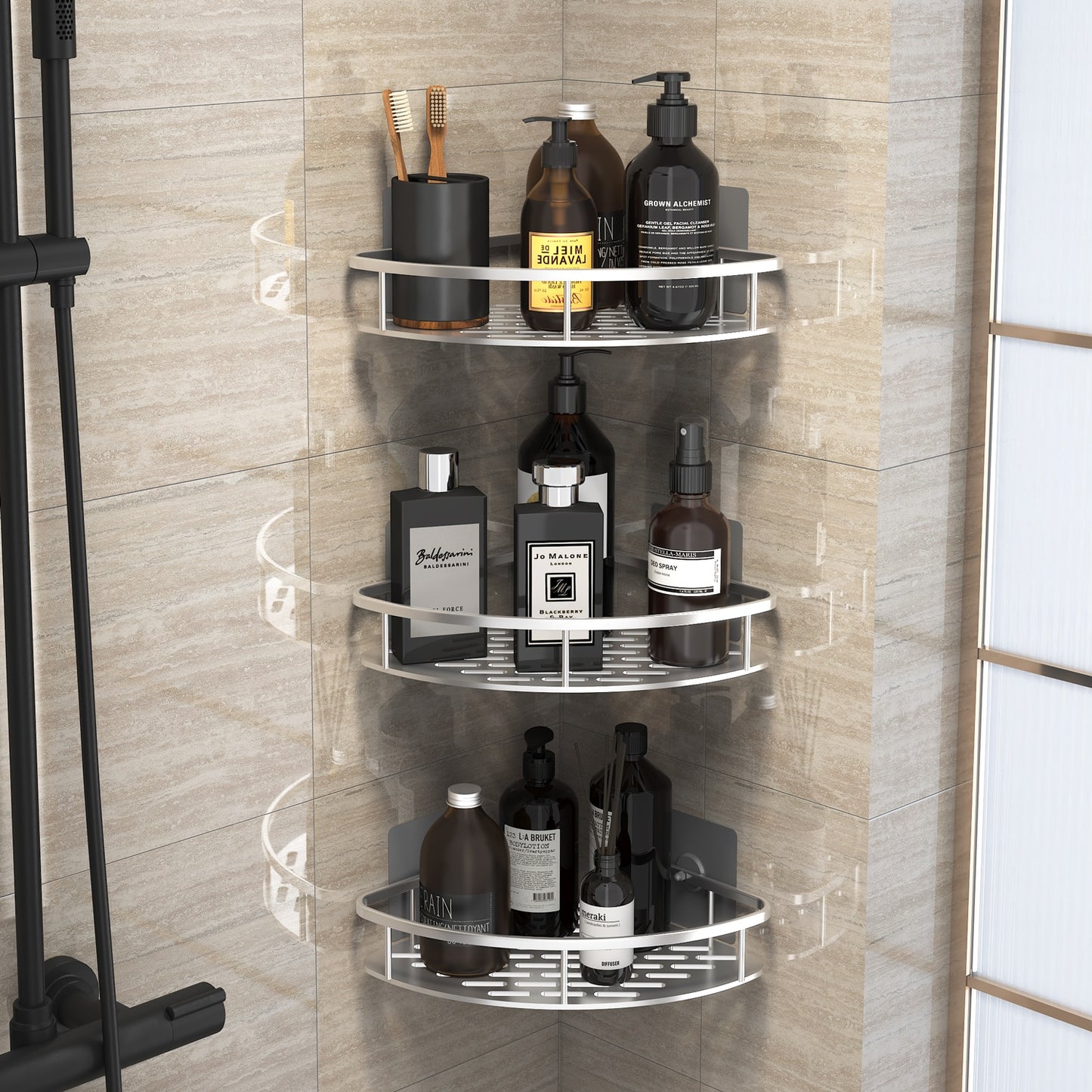 Bathroom Shelf Makeup Storage Organizer Aluminum Alloy Shampoo Rack Shower Shelf Bathroom Accessories No Drill Wall Shelf