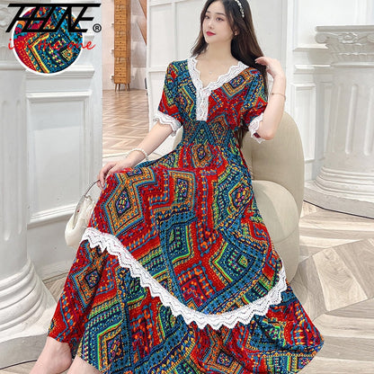 Vestidos Robe Summer Sexy Dress Women Casual Plus Size Long Maxi Korean Style Beach Floral Cotton Lace Bohemian Indian Clothes