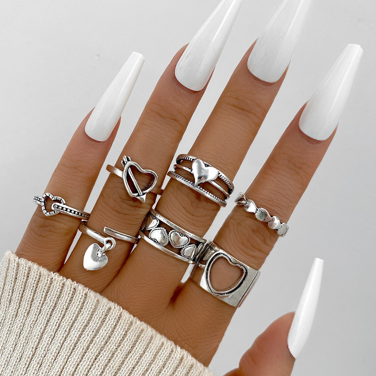 Vintage Hollow Heart Butterfly Rings Set For Women Metal Silver Color Geometric Spiral Shape Ring 22pcs Set 2023 Trendy Jewelry