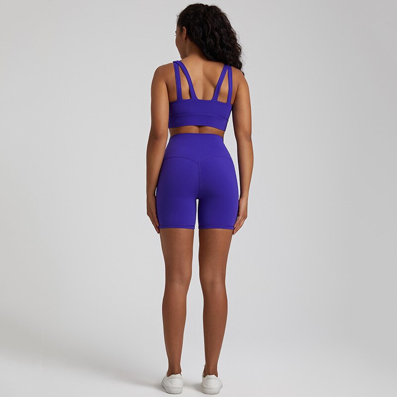 Seamless Yoga Set Gym Workout Clothes Two-piece Suit Women Running Fitness Set Sports Bra Top And High Waist Shorts Sportswear