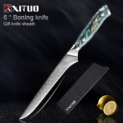 XITUO 1-5 PCS Damascus Steel knife Set Kitchen Cooking Tools Chef Knife Japanese Santoku Boning knife Exquisite Shell Handle