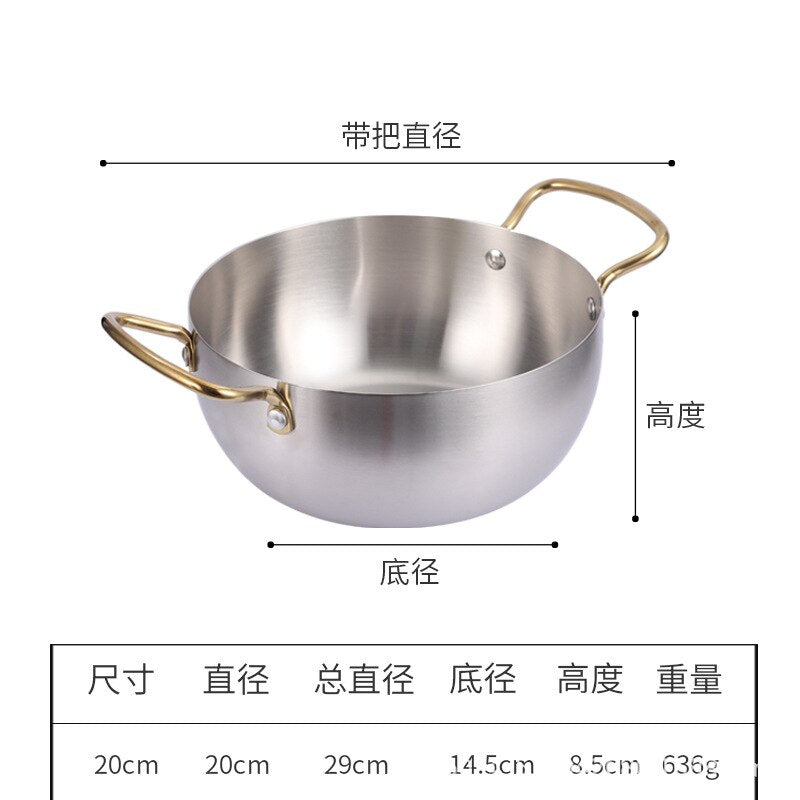 Instant Noodles Korean Style Stainless Steel Soup Pot Induction Cooker Available Household Binaural Stainless Steel  Ramen Pot