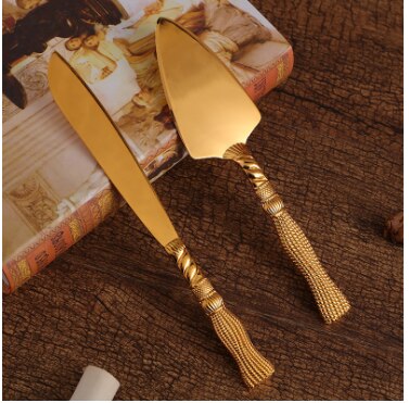 Western food baking tools hollow out handle triangular pizza shovel cake dessert knife two-piece Wedding Gift Set