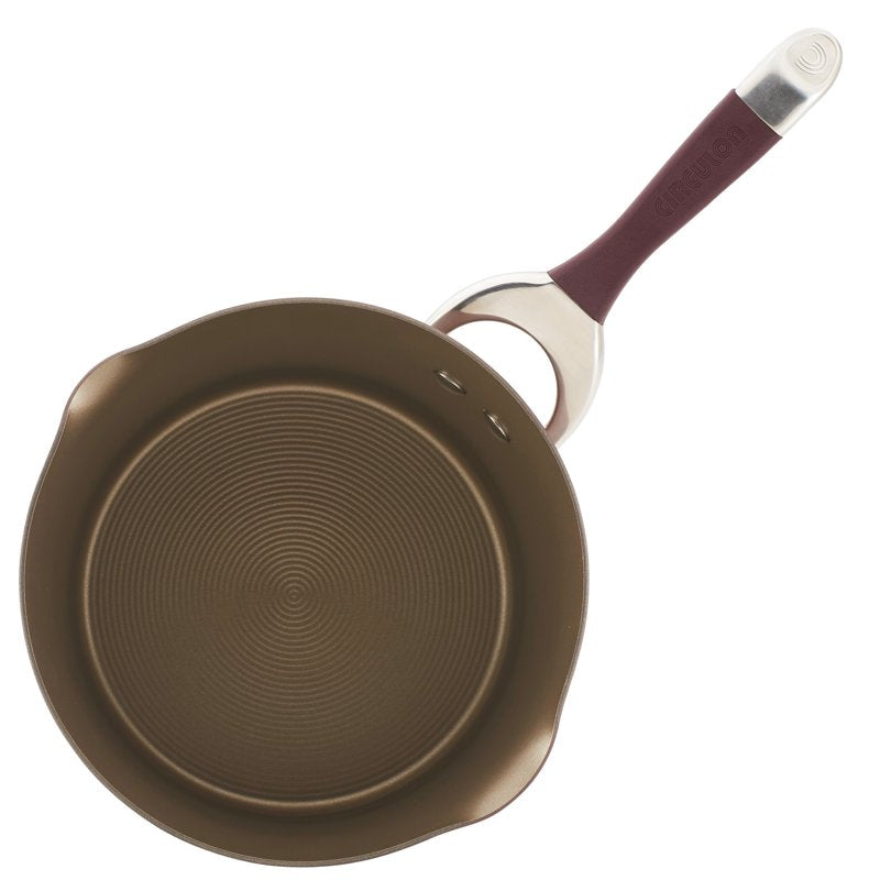 Stylish Hard-Anodized Merlot Nonstick Saucepan with Straining Lid, 3.5 Quart - Perfect Kitchenware for Your Home.