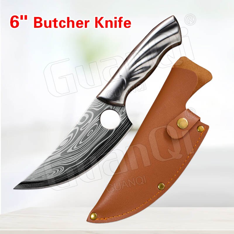 Handmade Forged Stainless Steel Kitchen Knife Cleaver Chinese Butcher Boning Knife Pig Beef Cutting Knife with Knife Wood Handle