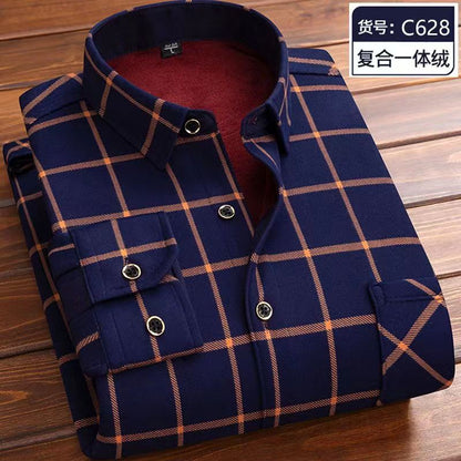 2022Spring Winter Men's Long Sleeve Plaid Flannel Fur Lined Thick Work Shirts fleece warm long sleeve shirt for men dress shirts