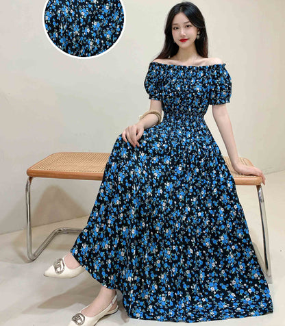 Summer Women Dress Loose Korean Style Bohemian Floral Cotton Beach Off-Shoulder Print Casual Vintage Vestidos Robe Maxi Dresses