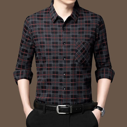 Fashion Men Vintage Long Sleeve Plaid Shirt Spring Autumn New Male Clothes Pocket Lapel Korean Business Loose Cotton Tops 2023