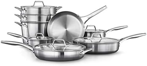 Pots and Pans Set, Stainless Steel Kitchen Cookware with Stay-Cool Handles, Dishwasher Safe, Silver