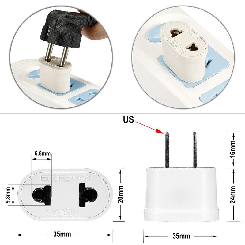 EU Plug Adapter Socket US To EU Plug Power Adaptor Converter American EU to US Plug Travel Adapter Sockets Charger Outlet