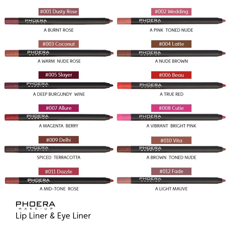 12Colors Lipliner Pencil Waterproof Sexy Red Matte Contour Tint Lipstick Lasting Non-stick Cup Moisturising Lips Makeup Cosmetic